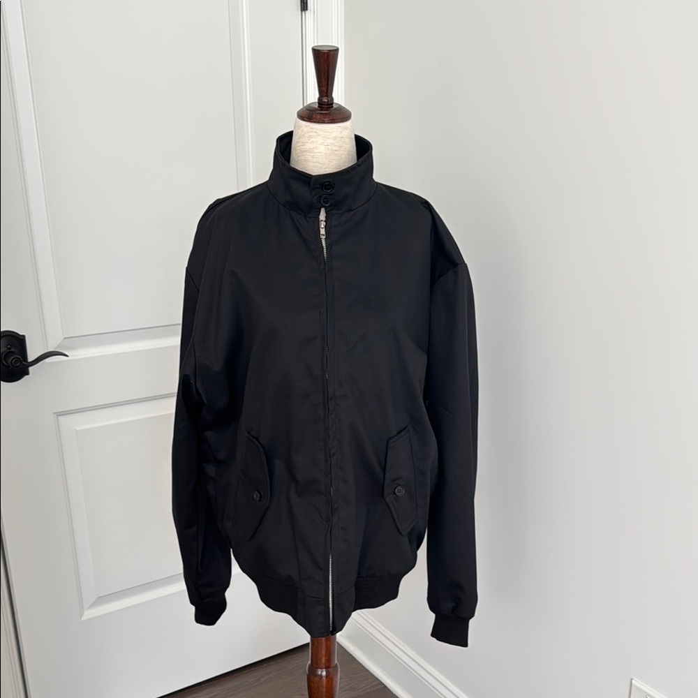 Men's Black Bomber Jacket with Stand Collar